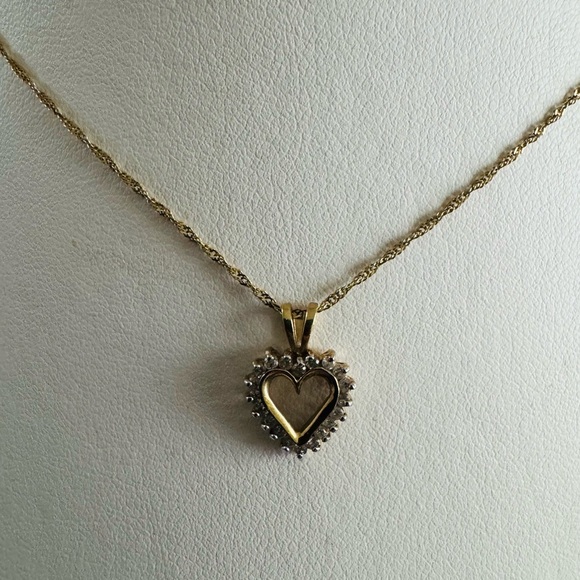 14K Yellow Gold Diamond Heart Pendant with Chain - Picture 3 of 7